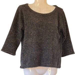 Free People Vintage Blacklight Sweater Black Silver Threads Boxy Crop Size Med